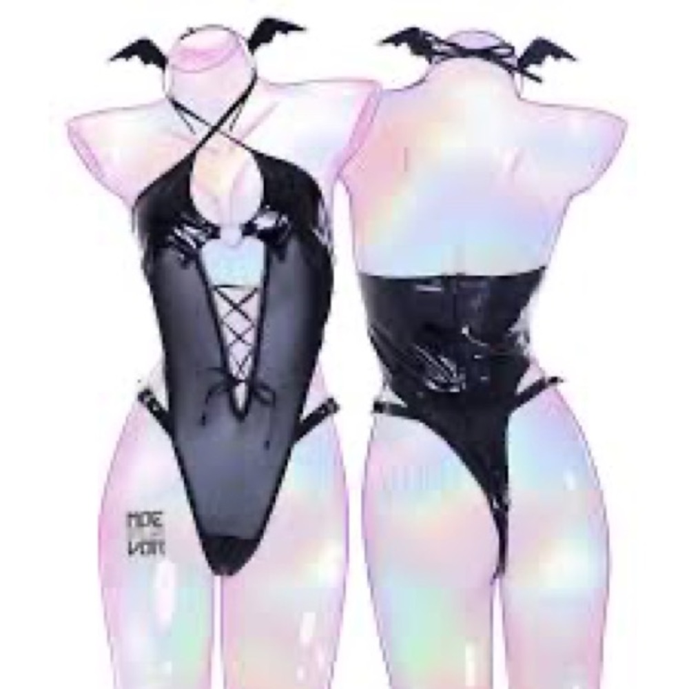 COPY - MoeFlavor Black Vinyl Sheer Succubus Bodysuit